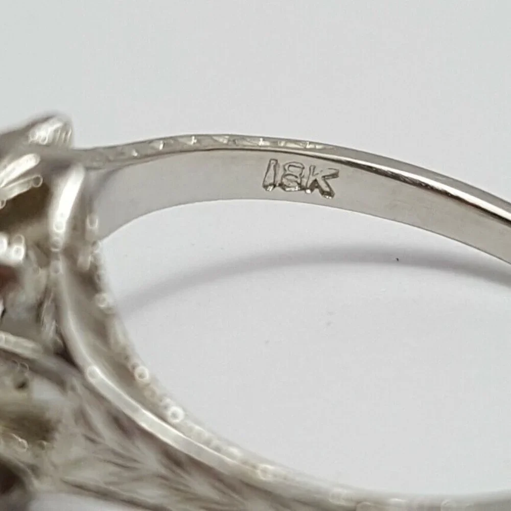 Vintage 18K Solid White Gold Art Deco Ladies Diamond Wedding Engagement Ring